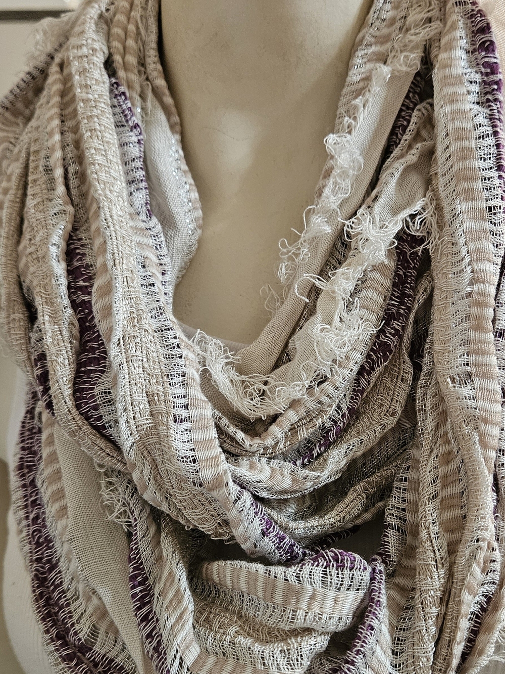 Simply Noelle Beige and Purple Lightweight Infinity Scarf
